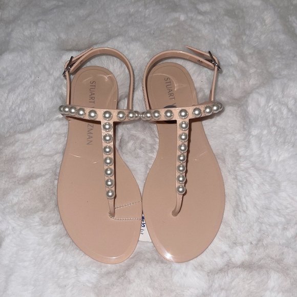 Stuart Weitzman poudre color Goldie Pearly Stud Jelly Sandals - Picture 1 of 4